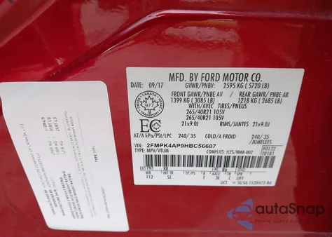 2017 Ford Edge Sport z USA, uszkodzony, nr VIN 2FMPK4AP9HBC56607